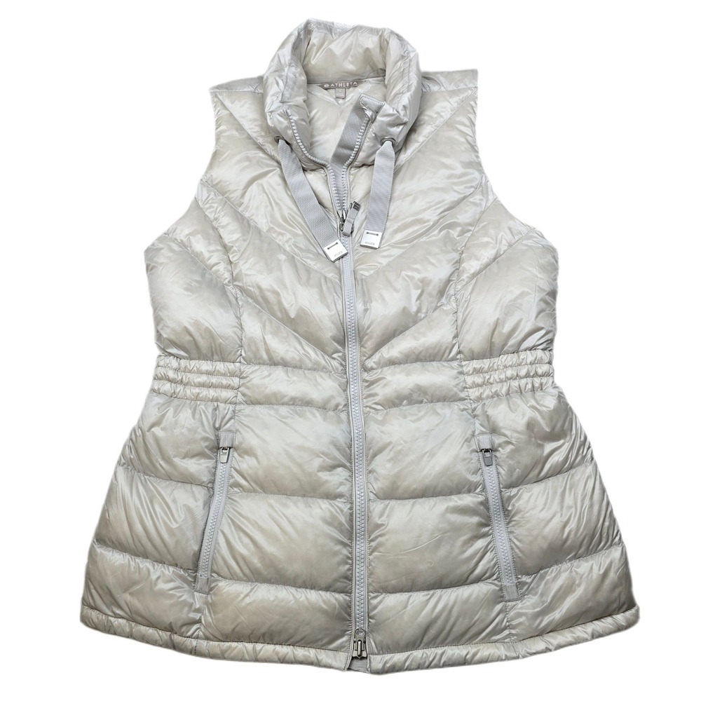 Athleta Goose Down Puffer Vest Womens‎ Large Light Gray Quilted Banner Peak